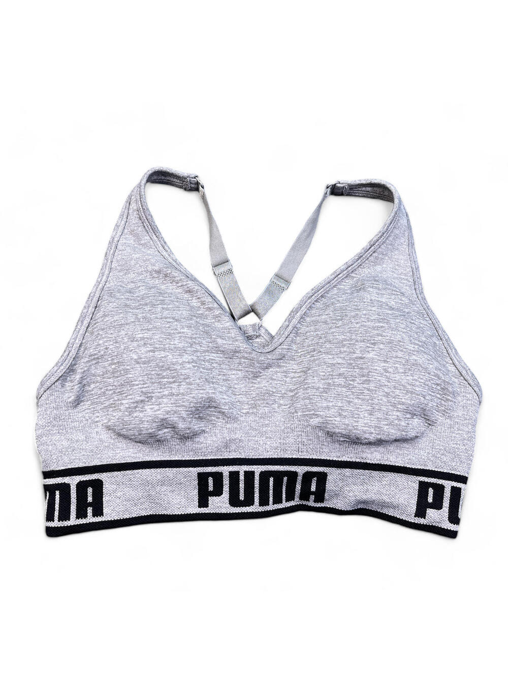 PUMA Sports Bra Womens Size Medium Light Gray Big Band Logo Athletic Active